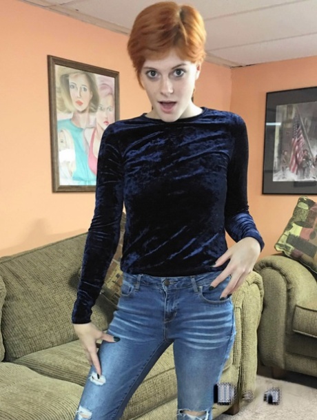 Short haired redhead Ava Little masturbates with a sex toy on the sofa 42699180