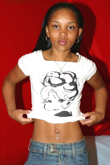 Petite ebony teen Cali parts her trimmed pussy after stripping to her socks 63744356