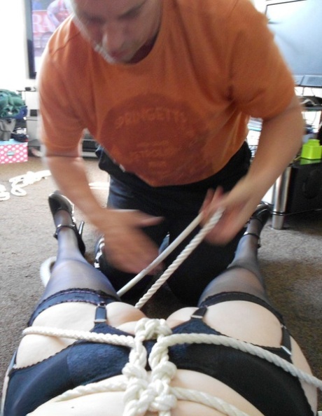 Older woman Valgasmic Exposed sports short hair while being tied up with rope 51561569