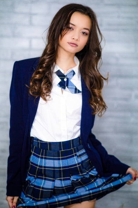 Tiny teen Alex De La Flor removes school uniform to pose nude in tie and socks 31705216