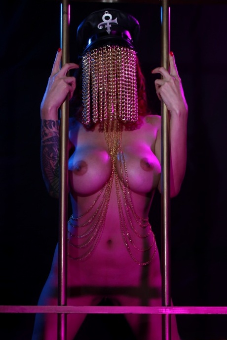 Asian model Tera Patrick displays her big boobs behind metal bars 53880244