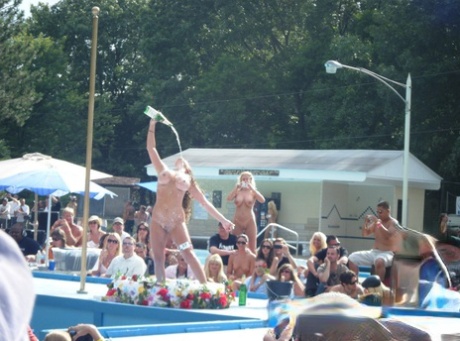 Brunette stripper gets naked on a stage at a clothing optional club 58086356