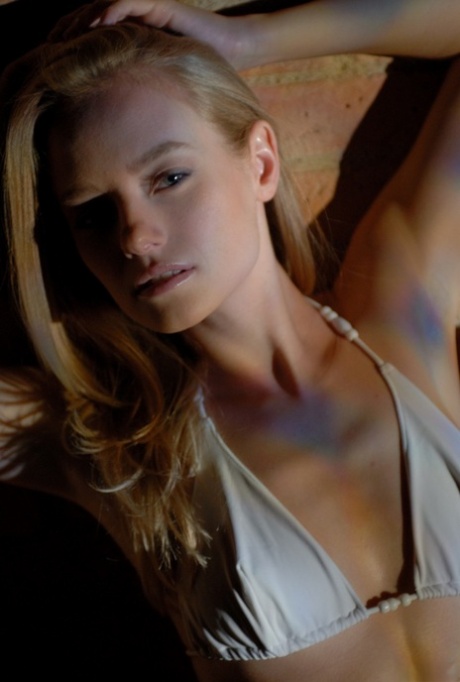 Natural blonde Mya gets naked up against a brick wall at night 74774995