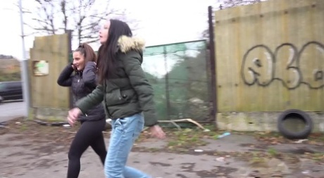 Teen girls Nicolette Noir and Mistika squat to piss behind a building 91318730