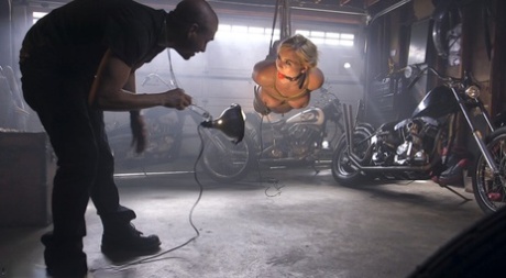 Blonde woman ends up suspended in bondage by a rock guitarist 17192198