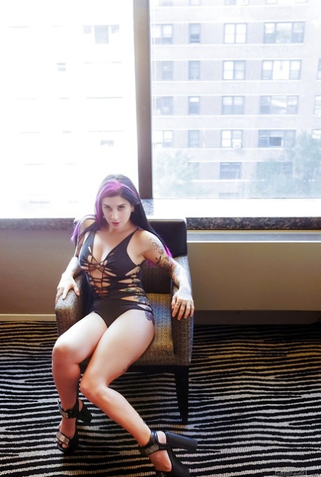 Tattoo model Joanna Angel posing in high heels and exposing puffy pussy 92390792